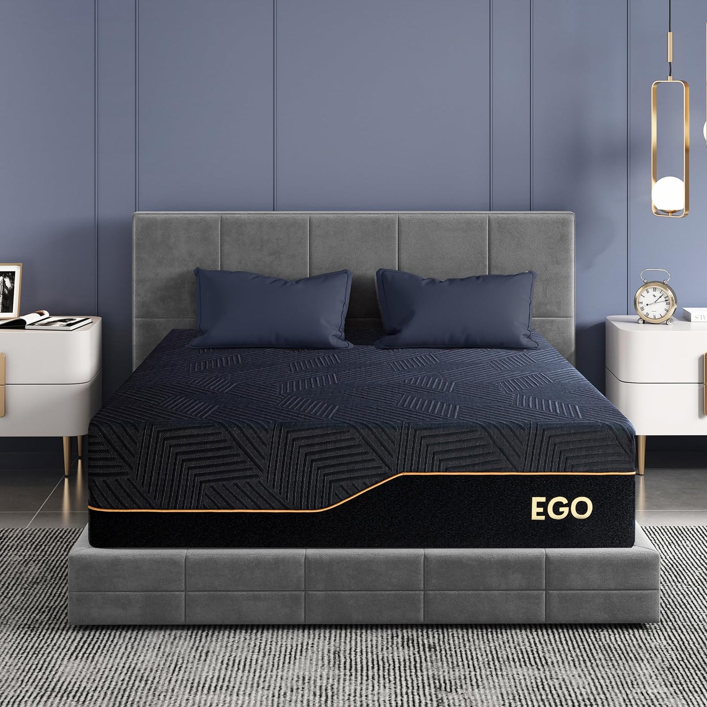 EGOHOME 14 Inch Queen Mattress, Copper Gel Memory Foam Mattress for Pain Relief, Therapeutic Mattress in a Box, CertiPUR-US Certified, Fiberglass Free Medium Mattress, Black