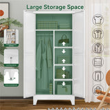Metal Combination Cabinet, Wardrobe Closet Cabinets with Doors and Shelves, 71" Farmhouse Bedroom Armoire Closet with Hanging Rod and Clothing Shelf, White Steel Wardrobe Cabinet for Bedroom Bevivog