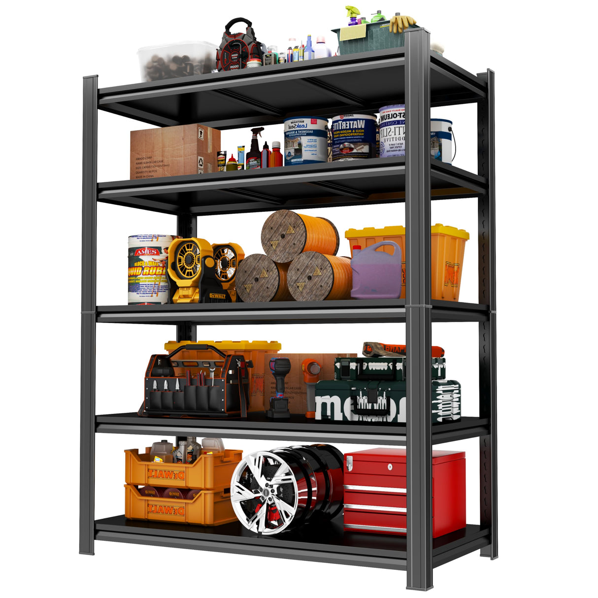 78" H Garage Shelving, 2500 LBS Heavy Duty Storage Shelves, Adjustable 5 Tier Metal Shelving Unit, Standing Shelf for Storage, Industrial Metal Utility Shelves for Workshop, Basement, Home Office Bezuny
