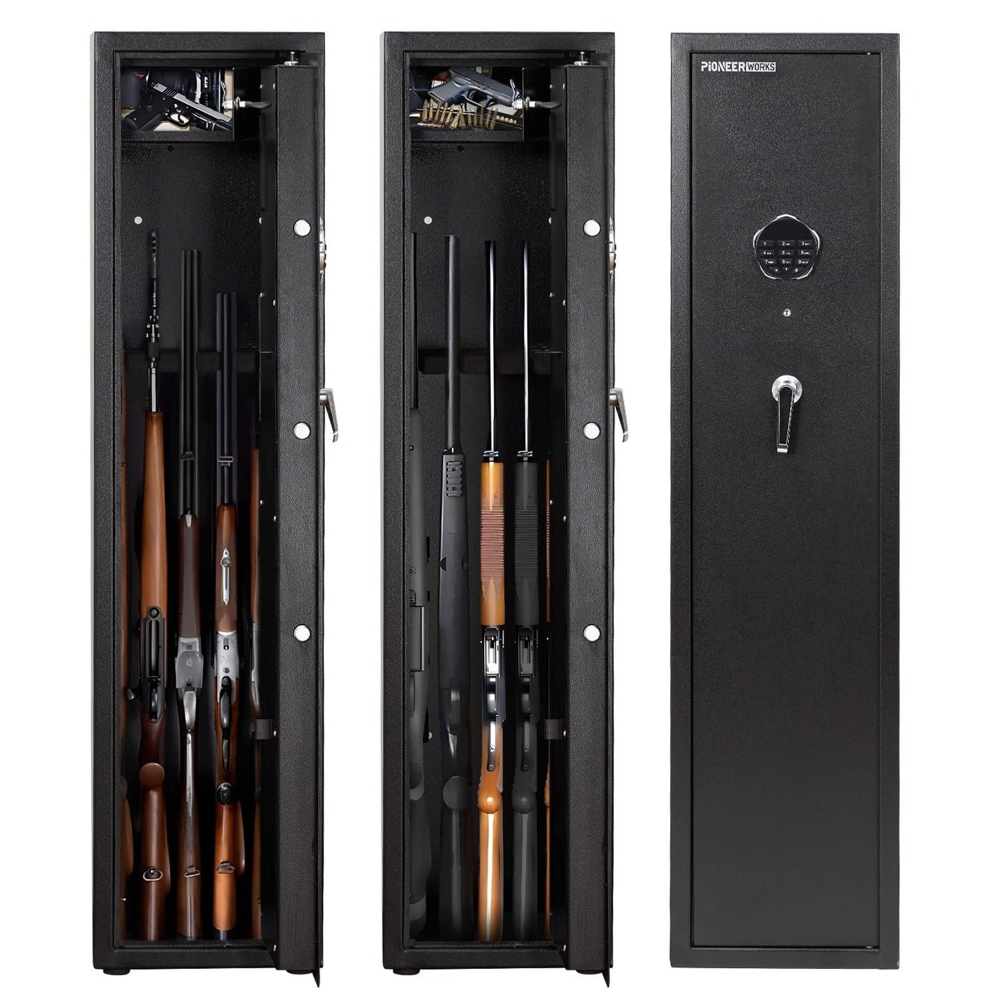 Gun Safes for Home Rifles and Pistols, Quick Access 5-6 Gun Large Rifle Gun Security Cabinet for Rifle Shotgun Firearms with/Without Optics with Pistol Lock Box, Removable Storage Shelf