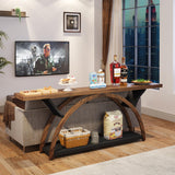 Tribesigns 70.87" Console Table with Storage Shelf, Narrow Long Sofa Table Behind Couch Table, 2-Tier Rustic Entryway Table with Half Moon Frame for Hallway Living Room (Brown & Black) Tribesigns