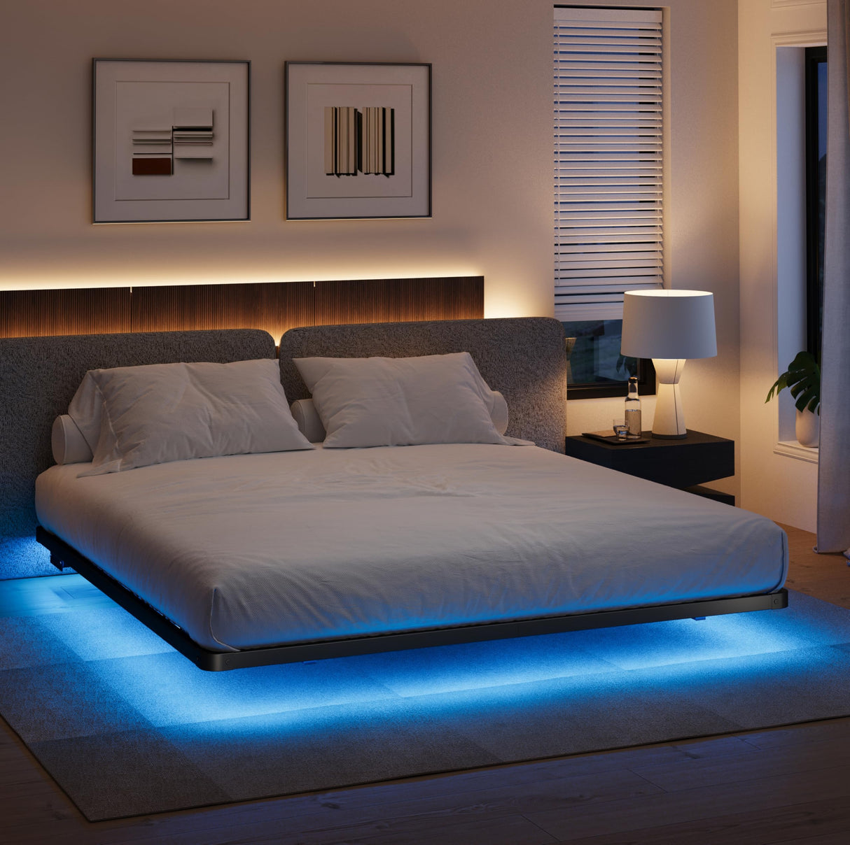 LAKKURI Floating Bed Frame King with Led Lights, King Size Floating Bed Frame,Type-C and Charging Station, No Box Spring Needed, Noise-Free, Easy Assembly LAKKURI