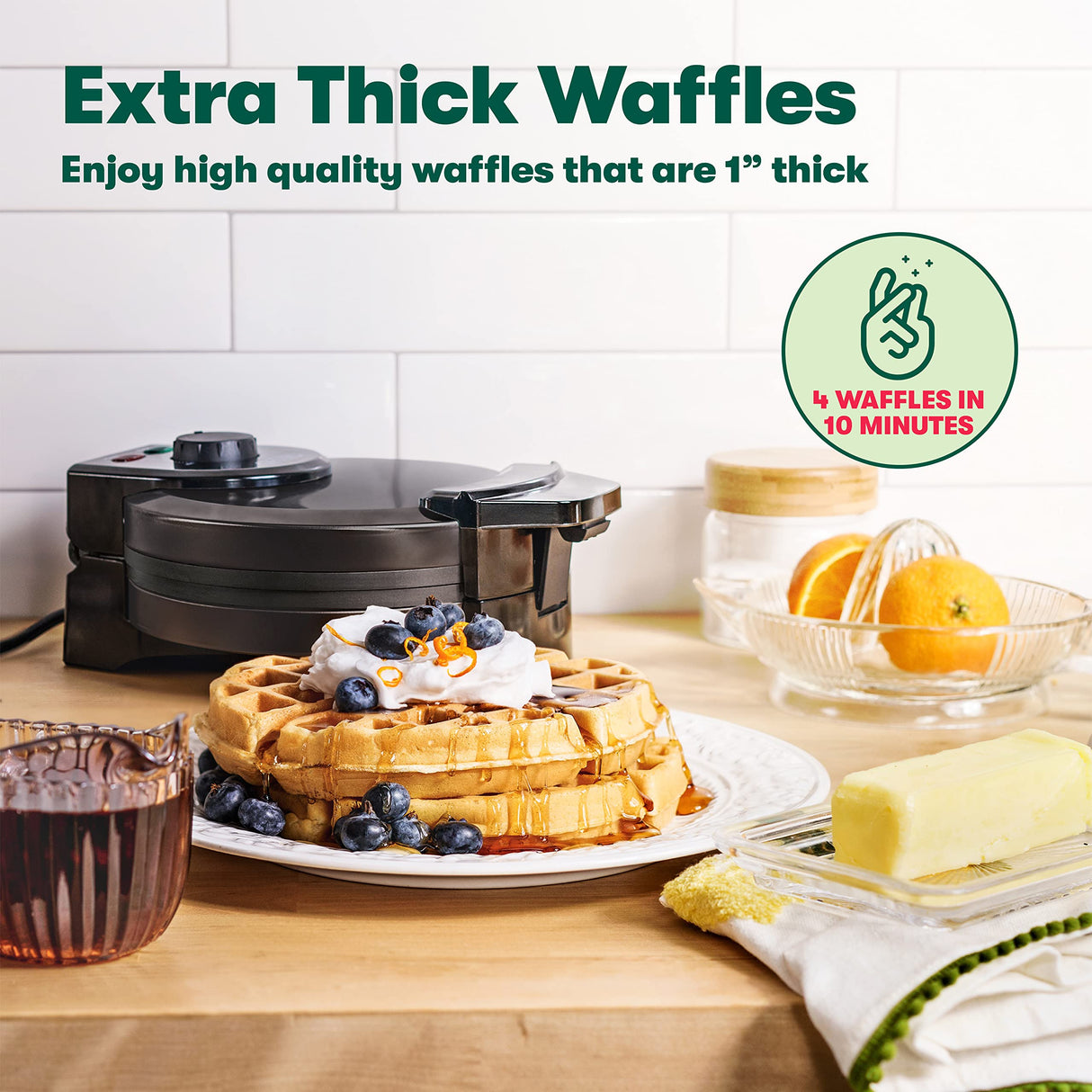 BELLA Classic Belgian Waffle Maker, Nonstick Extra Deep Plates, Browning Control Knob, Locking Latch and Cool Touch Handle, 7" Round, Stainless Steel, Black BELLA