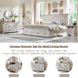 Farmhouse 7 Drawers Dresser for Bedroom, Wood Large Chest of Drawers with Thick Plank Styling, Rustic Closet Dresser for Bedroom, Living Room, Antique Brush White RedLemon