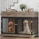 Dog Crate Furniture 47" Wooden Dog Kennels for Dogs Indoor with a Removable Divider for Large/Medium/Small Dogs, 2 Storage Drawers and Large Tabletop Dog Cages Double Doors Dog House, Rustic TTVIEW