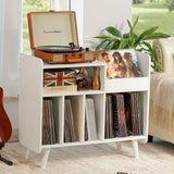 UODERS Record Player Stand, Large Record Player Table Cabinet with Open Vinyl Storage and Display Shelf Holds up to 350 Albums, Mid Century Wood Turntable for Living Room, Bedroom (White) UODERS
