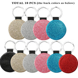 QISVVE 10Pcs Sublimation Blanks Keychain，custom personalized key chain,Glitter PU Leather keychain accessories for DIY Crafts Making (10Pcs Glitter Round) QISVVE
