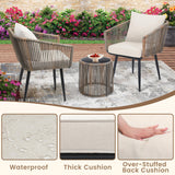 Kromax 3 Piece Patio Rattan Bistro Conversation Set, Outdoor All Weather Wicker Furniture Chairs and Side Table Set, Ideal for Balcony, Porch and Backyard, Beige Kromax