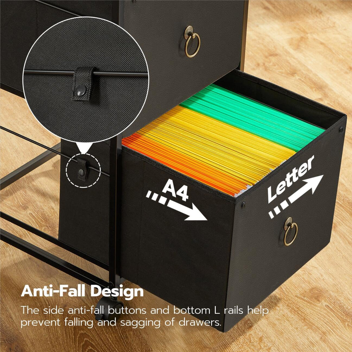 HOOBRO 2 Drawer Mobile File Cabinet, Rolling Printer Stand, Vertical Filing Cabinet, Office Cabinet, Filing Cabinet for Home Office, A4/Letter Size, Nonwovens Drawer, Black and Rustic Brown BFK20WJ01 HOOBRO