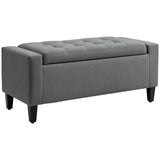 HOMCOM Storage Ottoman, Linen Upholstered Storage Bench with Lift Top and Button Tufted for Living Room, Gray HOMCOM