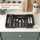Lifewit Silverware Drawer Organizer, Expandable Utensil Tray for Kitchen, BPA Free Flatware and Cutlery Holder, Adjustable Plastic Storage for Spoons Forks Knives, Large, Black Lifewit