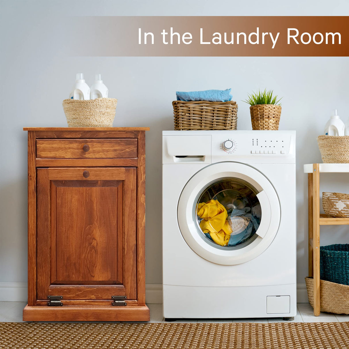 Peaceful Classics Trash Bin Cabinet - Handmade Hideaway Cabinet for Trash Cans - Decorative Bathroom Trash Can, Office Trash Can, and Bedroom Trash Can - Wooden Tilt Out Trash Bin (Cherry) Peaceful Classics