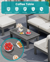 SERWALL 2 Pieces Patio Sofas, HDPE Outdoor Conversation Set with Cushions and Ottoman, Modular Sectional Patio Furniture for Backyard, Deck, Garden, Poolside, Grey Frame with Khaki Cushion SERWALL