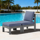 SERWALL 2 Pieces Patio Sofas, HDPE Outdoor Conversation Set with Cushions and Ottoman, Modular Sectional Patio Furniture for Backyard, Deck, Garden, Poolside, Grey Frame with Khaki Cushion SERWALL