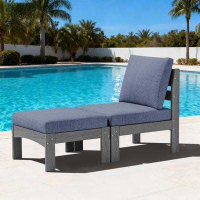 SERWALL 2 Pieces Patio Sofas, HDPE Outdoor Conversation Set with Cushions and Ottoman, Modular Sectional Patio Furniture for Backyard, Deck, Garden, Poolside, Grey Frame with Khaki Cushion