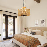 ZSDHXi Rattan Pendant Light Fixtures, 4-Light Boho Chandelier with Woven Drum Shade, Farmhouse Dining Room Ceiling Hanging Lamp, Small Wicker Coastal Pendant Lighting for Kitchen Island Hallway ZSDHXi