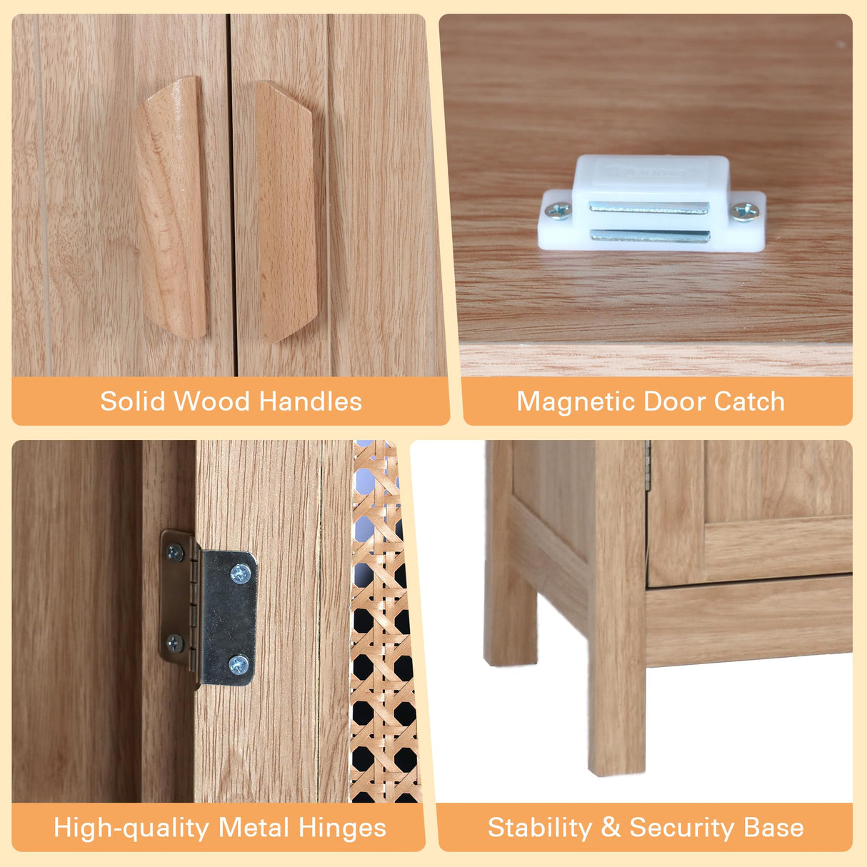 MISHAO 71" Kitchen Pantry Storage Cabinet, Tall Storage Cabinet with Rattan Doors & Adjustable Shelves, Freestanding Cupboard Wood Pantry for Kitchen, Living Room, Dining Room Hallway, Natural MISHAO