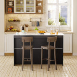 PAKASEPT 43'' Modern Kitchen Island with Storage,Island Table with LED Lights & Cabinet for Kitchen,Imitation Marble Large Dining Table for 4,Dining Room,Living Room,Home Bar,Black PAKASEPT