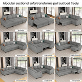 Belffin Modular Sectional Sleeper Sofa Couch Bed with Storage Chaise U Shaped Couch with Pull Out Sofa Bed for Living Room. Light Grey Couch. Belffin