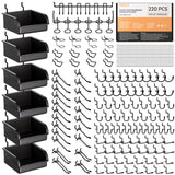INCLY 220PCS Extra Thick 1/4" Pegboard Accessories Organizer Kit, Heavy Duty Black Pegboard Hooks with Bins and Peg Lock, Peg Board Hooks Assortment for Garage Wall Attachments Hanging Tools INCLY