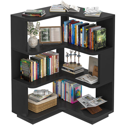 Armocity Corner Book Shelf - 4 Tier Corner Bookshelf Etagere Bookcase with Baffle, Freestanding L Shaped Display Shelf Stand for Home Office, Living Room, Bedroom, Kitchen, Black
