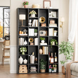FOTOSOK 71'' Tall Bookshelf, Double Wide Media Tower Rack CD DVD Rack Display Cabinet with Adjustable Shelves, Tall Narrow Bookcase Black Bookshelf for Home Office, Black FOTOSOK