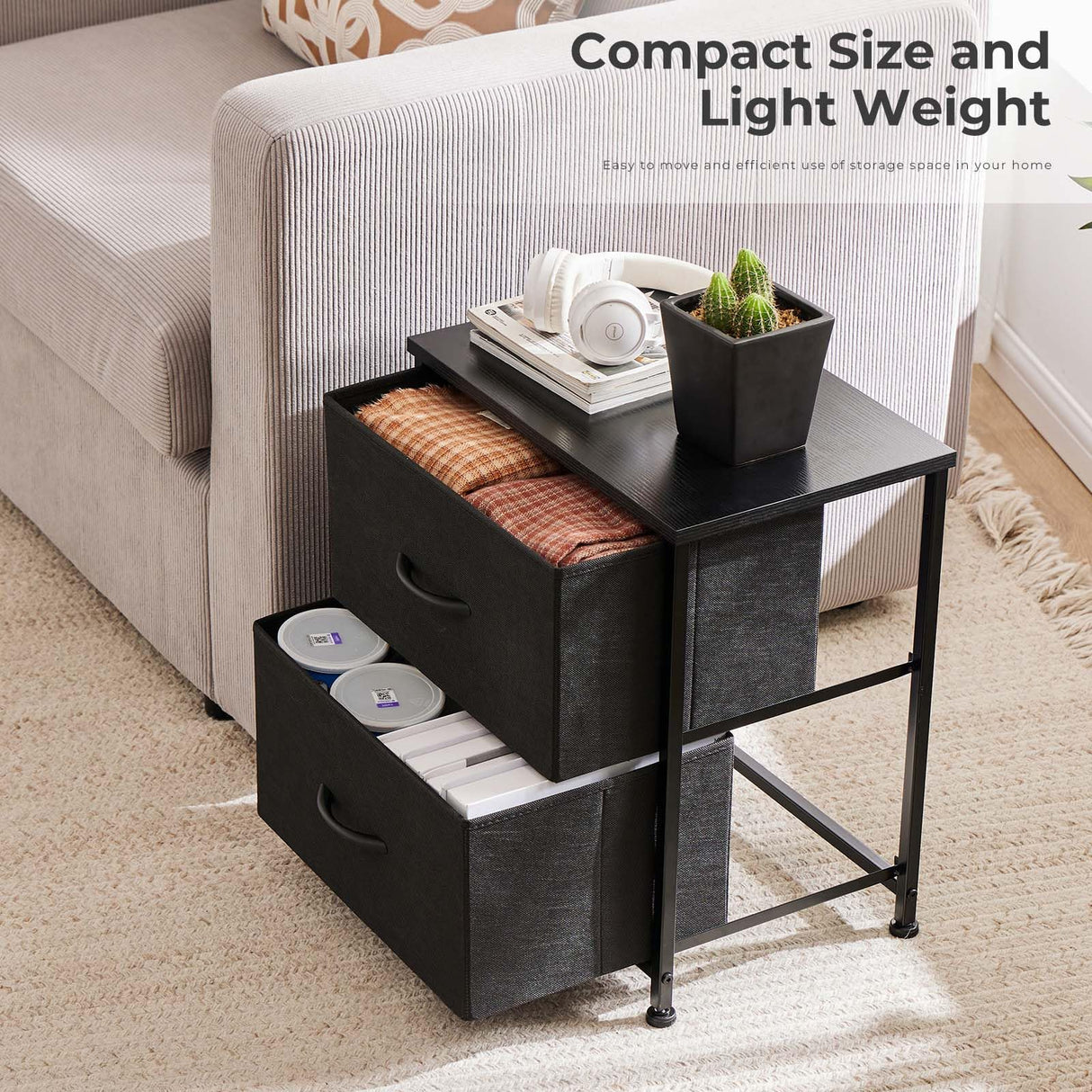 Night Stand Set of 2, Wide NightStands with 2 Drawers, Mid Century Small Nightstand with Adjustable Feets, Portable Bedside Table Set for Living Room, Entryway, Bed Room, Black (2PCS) WoodArtSupply