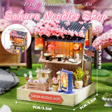 Kisoy Dollhouse Miniature with Furniture Kit, DIY 3D Wooden DIY House Kit with Dust Cover, Handmade Tiny House Toys for Teens Adults Gift (Sakura Noodles Shop) Kisoy