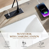 Yechen 55'' Wood Executive Desk with 7 Drawers - Farmhouse Home Office Desks with Power Outlet, Wooden Computer Desk with Roman Columns, Rustic Writing Table for Work & Study, Weathered Reclaimed Oak Yechen