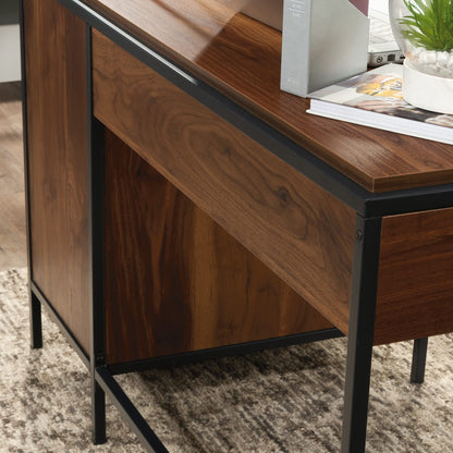 Sauder Nova Loft Single Ped Desk, L: 48.74" x W: 24.96" x H: 29.53", Grand Walnut Finish - WoodArtSupply