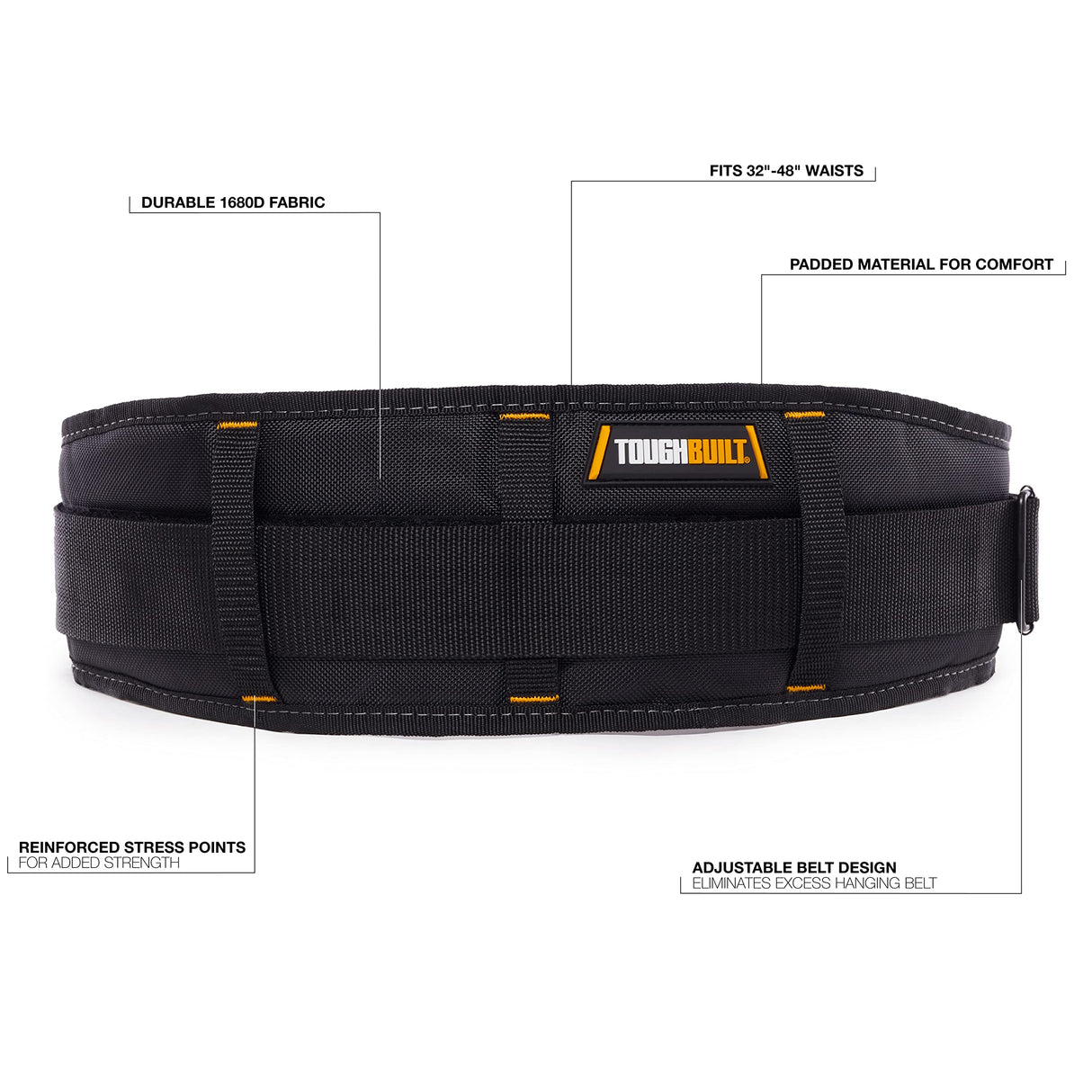 ToughBuilt - Padded Work Belt - Heavy Duty, Deluxe Premium Quality, Durable - Adjustable Size - (TB-43A) ToughBuilt
