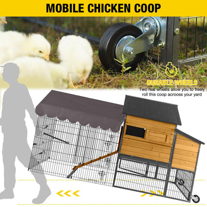 Aivituvin Mobile Chicken Coop 85" Large All-Steel Frame Hen House Poultry Cage with Nesting Box Metal Run,Waterproof Rain Cover Duck Coop Rabbit Hutch - WoodArtSupply