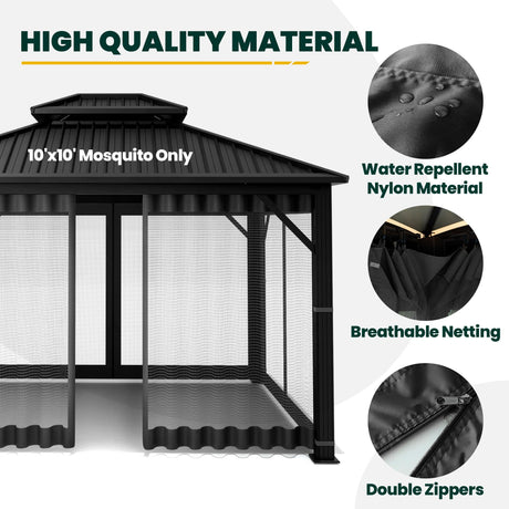 OLILAWN Gazebo Universal Replacement Mosquito Netting, 12' x 14' Outdoor Canopy Net Screen 4-Panel Sidewall Curtain, with Zippers, Easy to Install, Fit for Most Gazebo 12x14 Canopy, Black OLILAWN