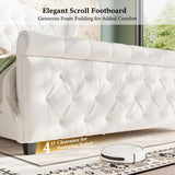 Queen Size Bed Frame-Upholstered Platform Chenille Sleigh Bed-51 inch Scroll Wingback Tall Headboard Footboard-Deep Button Tufted-Easily Assemble-Wood Slats Support-No Box Spring Required-Cream koorlian
