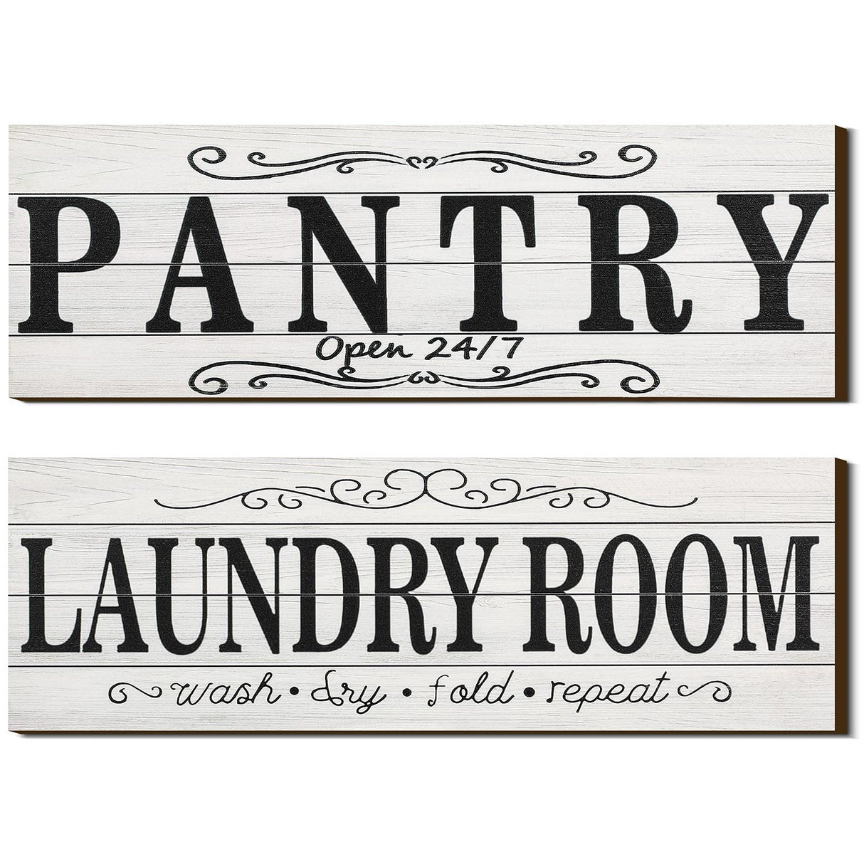 Jetec 2 Pcs Pantry Sign Wooden Pantry and Laundry Room Signs Wall Decor Farmhouse Laundry Pantry Room Door Sign for Kitchen Home Pantry Room, 15 x 5 Inches(White) Jetec