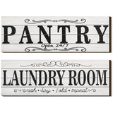 Jetec 2 Pcs Pantry Sign Wooden Pantry and Laundry Room Signs Wall Decor Farmhouse Laundry Pantry Room Door Sign for Kitchen Home Pantry Room, 15 x 5 Inches(White) Jetec