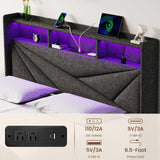 Driftalia LED Queen Bed Frame with 2 Storage Drawers, Upholstered Bed Frame Queen Size with Headboard and Charging Station, No Box Spring Needed, Easy to Assembly-Dark Grey Driftalia