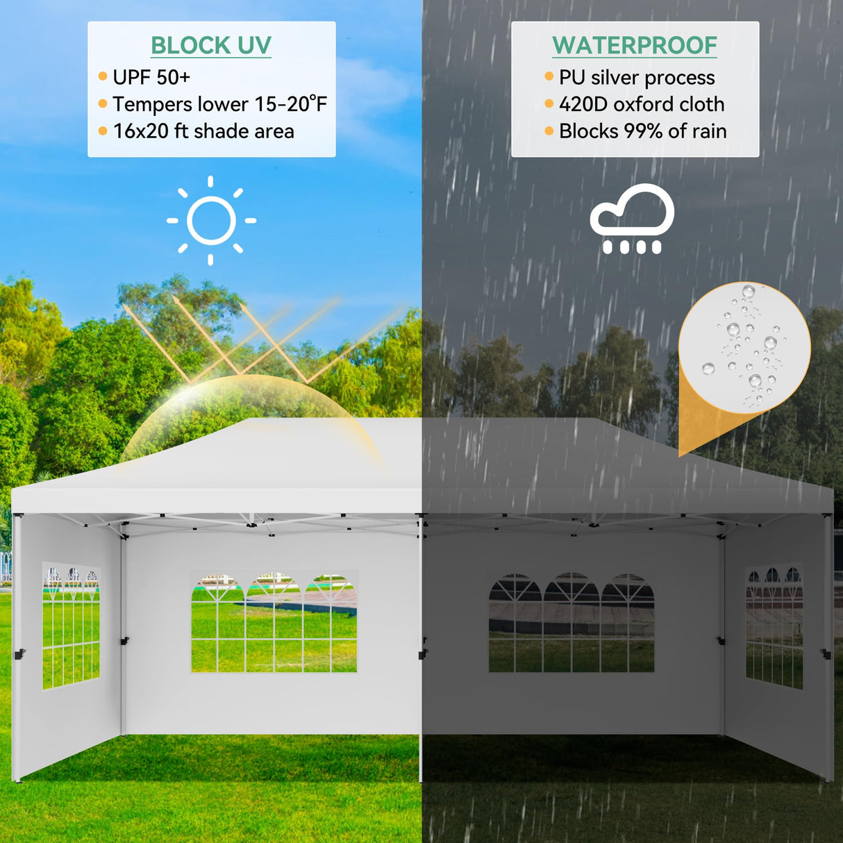 GarveeLife Upgraded 10x20 Pop Up Canopy Tent with 6 Removable Sidewalls, Commercial Heavy Duty Pop Up Canopy Tents for Parties, Roller Bag, Upgraded Thickened Legs, 6 Sand Bags, 18 Stakes, White GarveeLife