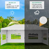 GarveeLife Upgraded 10x20 Pop Up Canopy Tent with 6 Removable Sidewalls, Commercial Heavy Duty Pop Up Canopy Tents for Parties, Roller Bag, Upgraded Thickened Legs, 6 Sand Bags, 18 Stakes, White GarveeLife