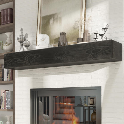 Woodlands-USA 48 Floating Fireplace Mantel Wood Shelf, Rustic Mantels For Over Fireplace, 48 Inches Wall Mounted Handcrafted Mantle Shelf - 48 X 8 X 5 Fireplace Mantel Shelves, Farmhouse Charcoal Gray