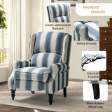 HULALA HOME Upholstered Wingback Recliner Chair, Small Adjustable Footrest Push Back Single Reclining Sofa, Mid Century Modern Lounge Armchair for Living Room, Bedroom, Reading/Stripe Navy HULALA HOME