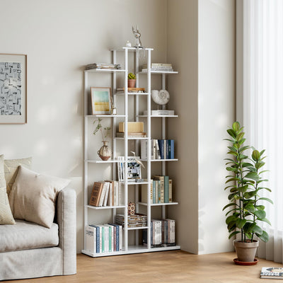 DGSANDGO 5-Tier Small Space Bookshelf,Sturdy Compact Bookcase for Study Room/Bedroom,Easy Assembly Wooden Storage Shelf（7.8” D,White）