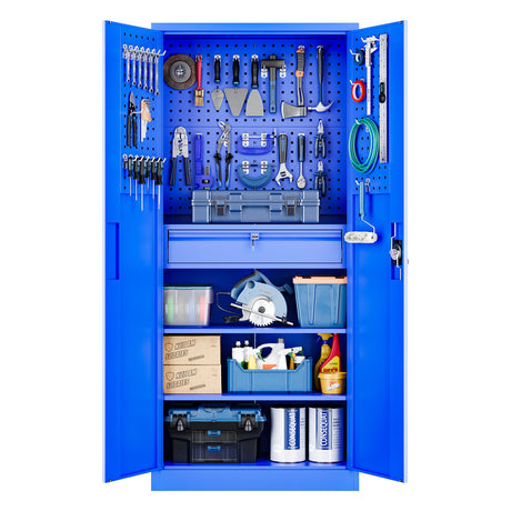 Yizosh Metal Garage Storage Cabinet with Locking Doors and Drawers, Heavy Duty Steel Tool Cabinet with Pegboard, 71" - Lockable Cabinets for Garage, Warehouse, Basement (Blue) Yizosh