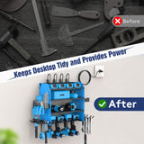 Heavy Duty Power Tool Organizer Wall Mount with Charging Station, 4 Layer Garage Storage Adjustable Shelves Height, Holds 4 Drills, 2 Hooks, Screw & Screwdriver box, Gifts for Fathers Day, Anniversary FURTIME