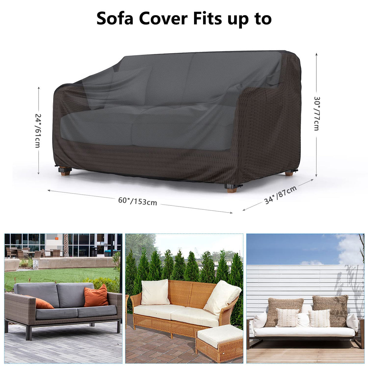 Heavy Duty Patio Sofa Cover Waterproof, Mrrihand 2-Seater Outdoor Sofa Loveseat Cover, Outdoor Patio Furniture Cover with Air Vent and Handles, 60" L×34" D×30" H, Black Mrrihand