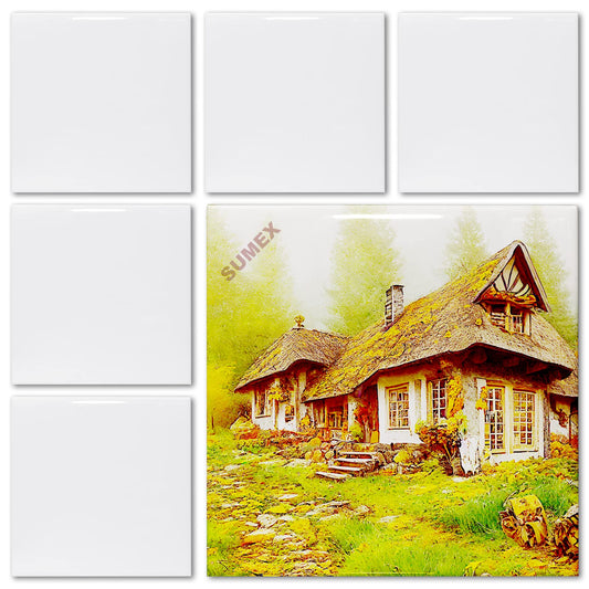 Sumex Sublimation Ceramic Coaster Blanks Tiles for Crafts,6 Pcs Glossy White Ceramic Tile for Heat Press(4×4 inch)