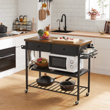 VASAGLE Kitchen Island, Kitchen Cart, 3-Tier Microwave Stand with 2 Drawers, Towel Bar, Spice Holder, 17.7 x 46.9 x 35.8 Inches, Rustic Brown and Black UKKI003B01 VASAGLE