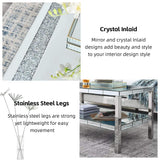 Olodumare Elegant 2 Tiers of Shiny Silver Mirrored Coffee Table, Crystals Inlay,and Stainless Steel Frame,Modern Rectangle Cocktail Table/End Table for Living Room and Kitchen, 35 Inches Olodumare