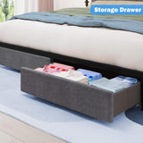 Full Size Bed Frame with Headboard Storage LED Bed with Sliding Drawers and Charging Station, No Box Spring Needed, Thickened Metal Slats, Easy Assembly Yeeloon