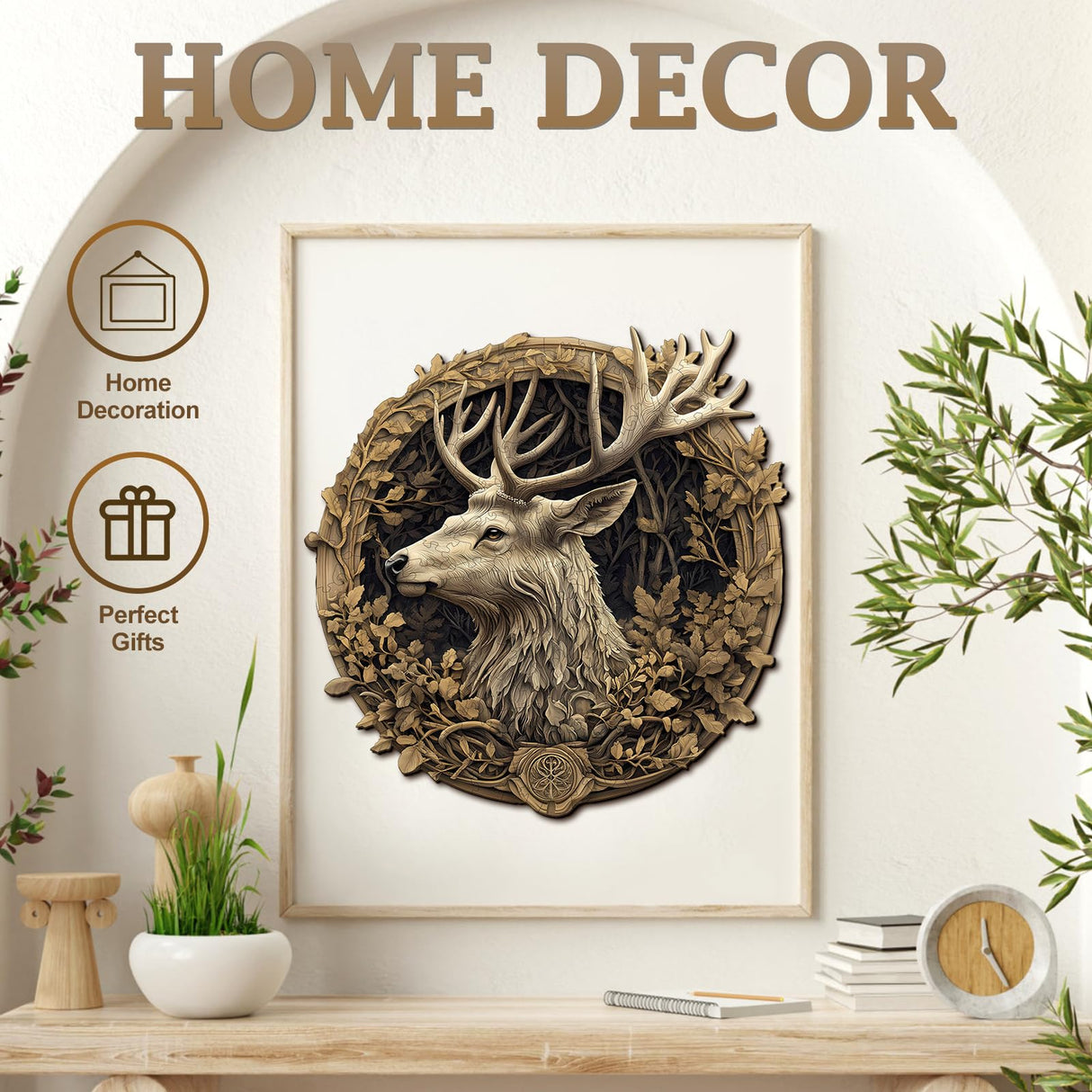 KAAYEE Wooden Puzzles for Adults, 3D Vision Effect 3D Deer Wooden Jigsaw Puzzles Unique Shape Advanced Wood Puzzle Adult, 3D Effect Flat Puzzle Birthday Gifts Family Game (8.5 * 8.3in 100pcs) KAAYEE